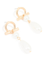 Gold Pearl Open Circle Drop Earrings - link has visual effect only