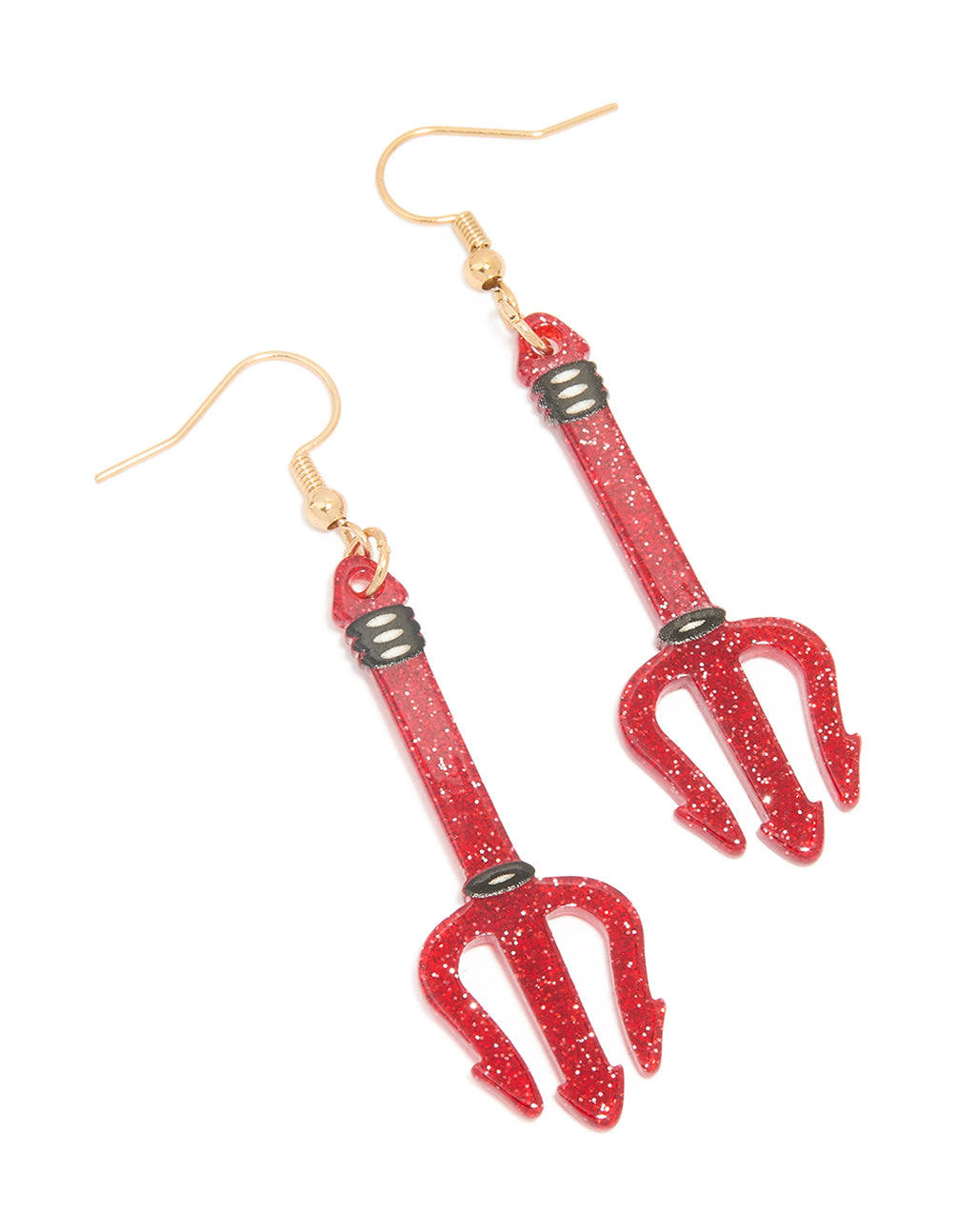 Gold Red Acrylic Pitchfork Drop Earrings