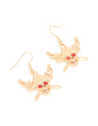 Gold Red Diamante Skeleton Pirate Face Drop Earrings - link has visual effect only