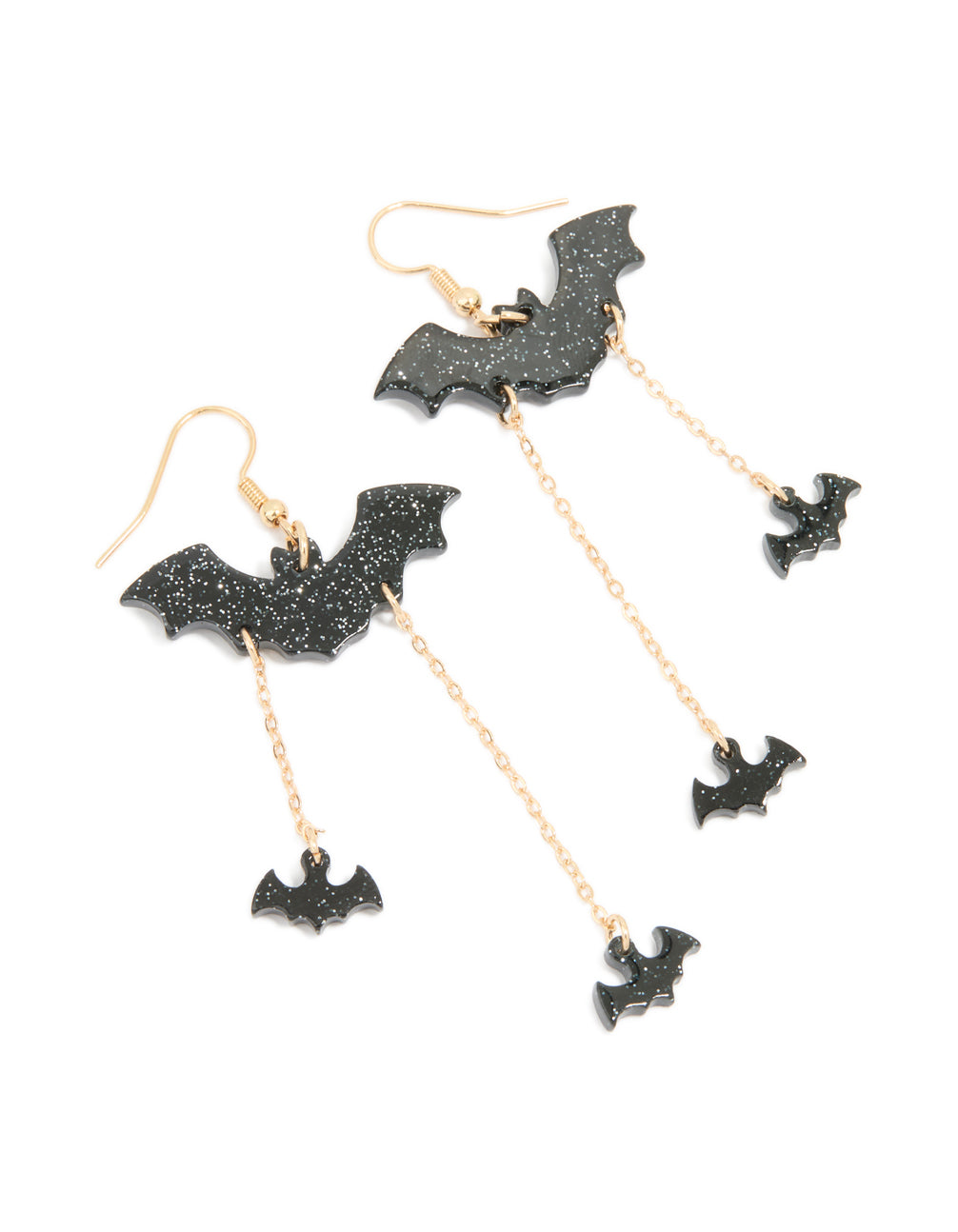 Gold Black Bat Chain Drop Earrings