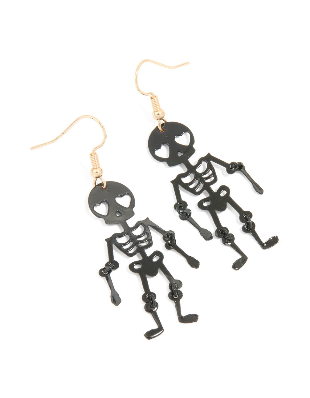 Gold Black Heart Eye Skeleton Drop Earrings