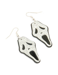 Black & White Acrylic Glitter Ghost Face Drop Earrings - link has visual effect only