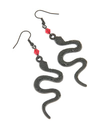 Black Coated Metal Snake & Red Beaded Drop Earrings - link has visual effect only