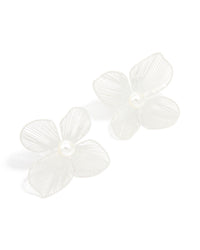 Silver Pearl Textured Flower Stud Earrings - link has visual effect only