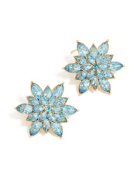 Gold Blue Diamante Marquise Flower Stud Earrings - link has visual effect only