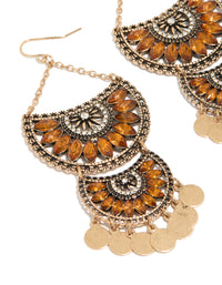 Antique Gold Orange Diamante Statement Coin Drop Earrings - link has visual effect only