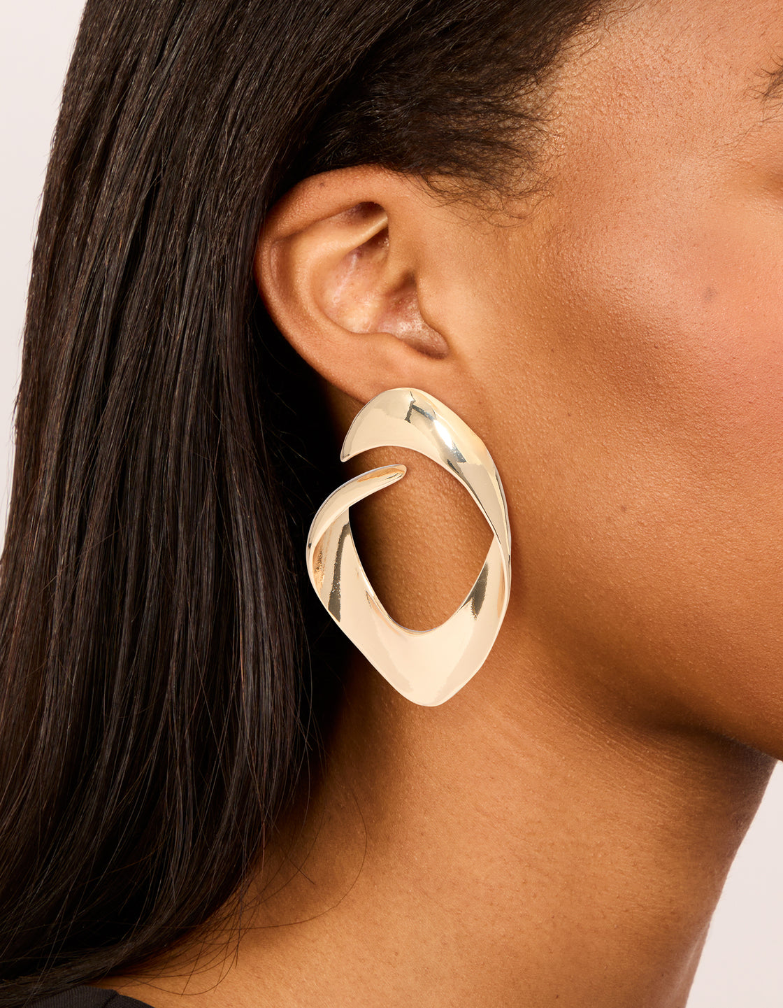 Gold Pear Shaped Open Stud Earrings