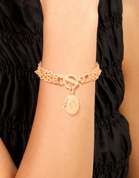 Gold Chain Locket Layered Toggle Bracelet - link has visual effect only