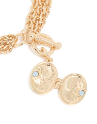 Gold Chain Locket Layered Toggle Bracelet - link has visual effect only
