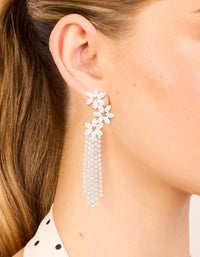 Silver Cubic Zirconia Flower Cupchain Drop Earrings - link has visual effect only