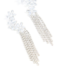 Silver Cubic Zirconia Flower Cupchain Drop Earrings - link has visual effect only