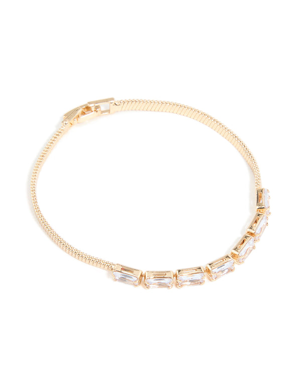 Gold Cubic Zirconia Baguette Snake Chain Bracelet