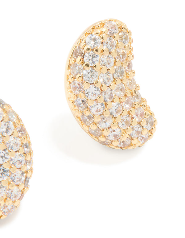 Gold Plated Brass Cubic Zirconia Pavé Pebble Stud Earrings