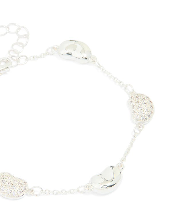 Silver Plated Brass  Cubic Zirconia Pebble Charm Bracelet