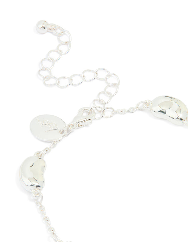 Silver Plated Brass  Cubic Zirconia Pebble Charm Bracelet