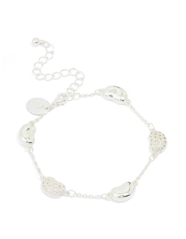 Silver Plated Brass  Cubic Zirconia Pebble Charm Bracelet