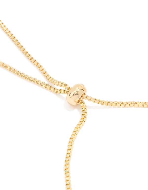 Gold Plated Brass Cubic Zirconia Pebble Chain Link Toggle Bracelet