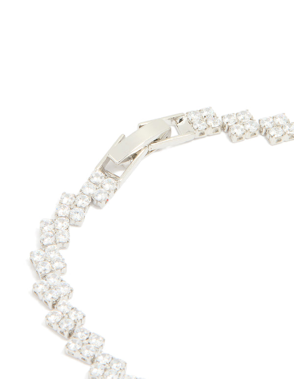 Silver Cubic Zirconia Rectangular Tennis Bracelet