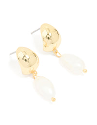 Gold Plated Freshwater Pearl Drop Hoop Earrings - link has visual effect only