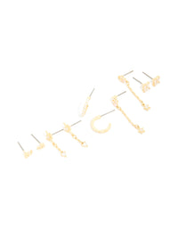 Gold Plated Dainty Celestial Mix Earrings 5-Pack - link has visual effect only