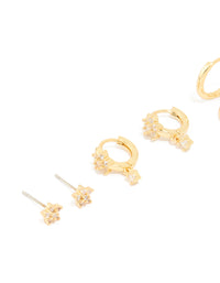 Gold Plated Cubic Zirconia Flower Huggie Earrings 4-Pack - link has visual effect only
