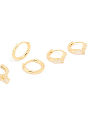 Gold Plated Cubic Zirconia Flower Huggie Earrings 4-Pack - link has visual effect only