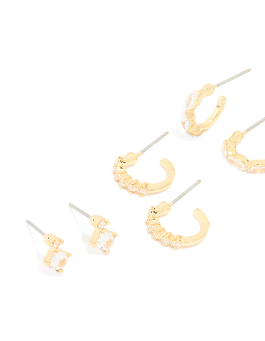 Gold Plated Cubic Zirconia Threader & Huggie Earrings 4-Pack