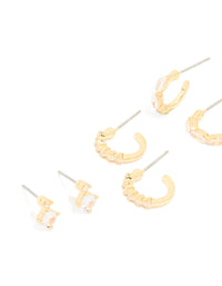 Gold Plated Cubic Zirconia Threader & Huggie Earrings 4-Pack - link has visual effect only