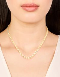 Gold Plated Pearl Inlay Chain Necklace - link has visual effect only