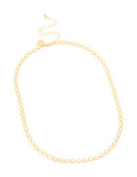 Gold Plated Pearl Inlay Chain Necklace - link has visual effect only