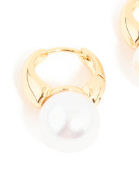 Gold Plated Pearl Beaded Huggie Earrings - link has visual effect only