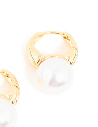 Gold Plated Pearl Beaded Huggie Earrings - link has visual effect only