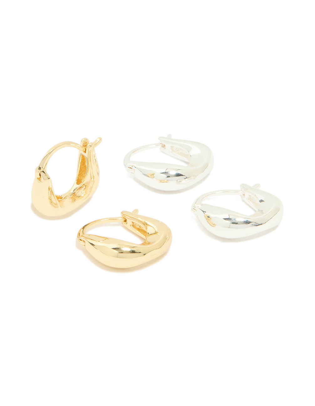 Gold & Silver Plated Brass Curved Huggie Earrings 2-Pack