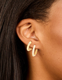 Gold Plated Brass Cubic Zirconia Thin Medium Huggie Earrings Pack - link has visual effect only
