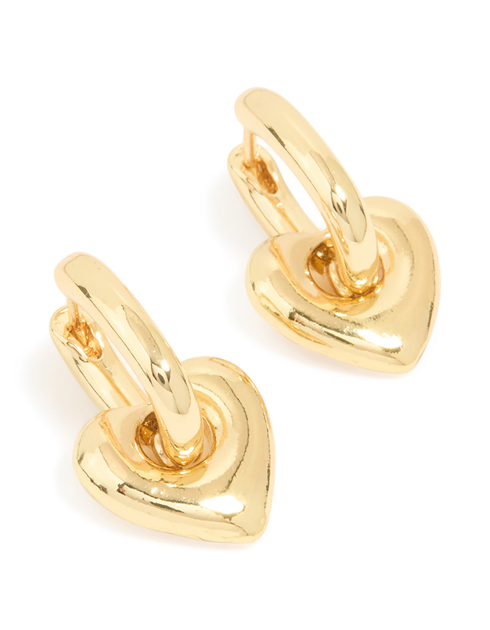Gold Plated Brass Heart Huggie Drop Earrings