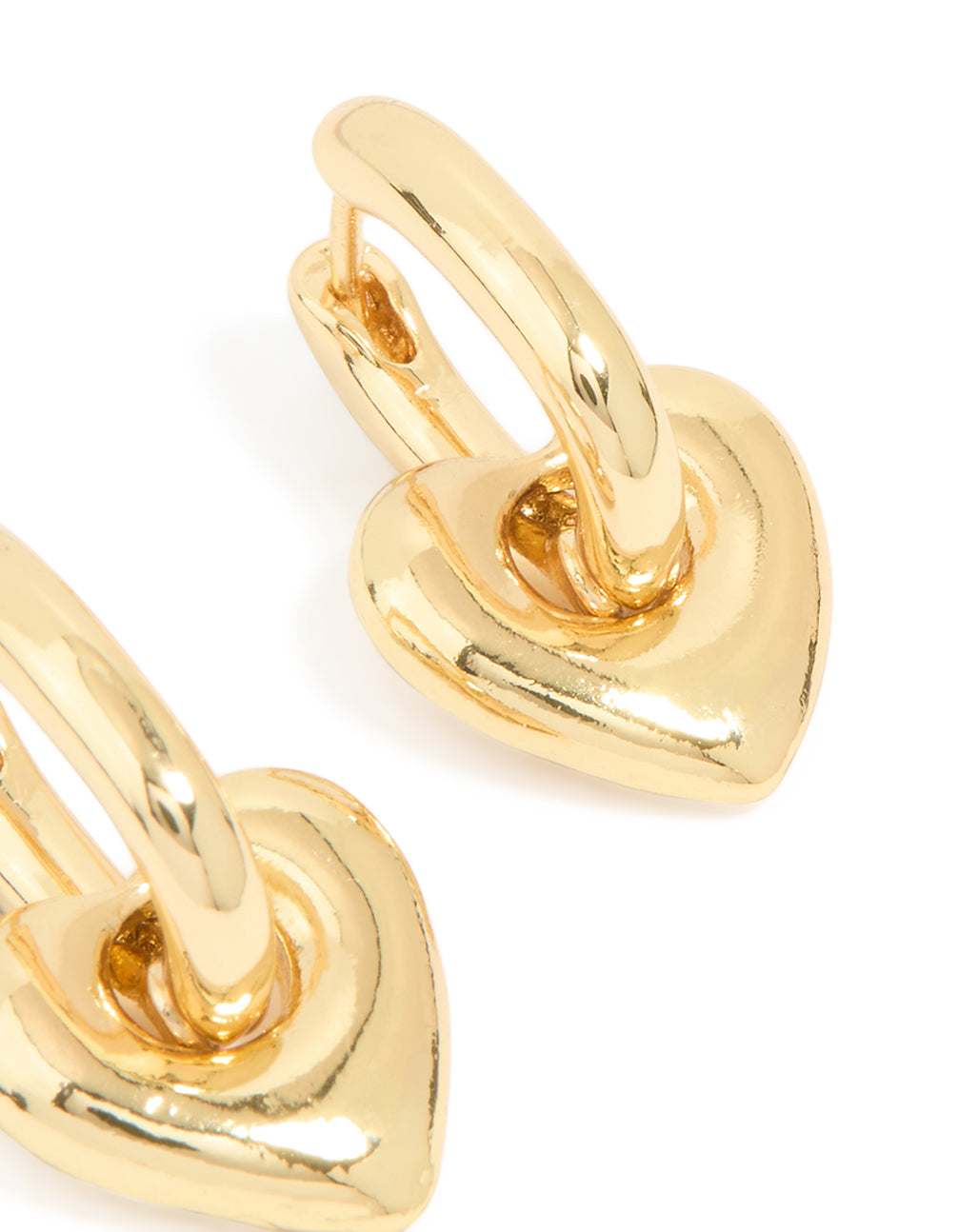 Gold Plated Brass Heart Huggie Drop Earrings