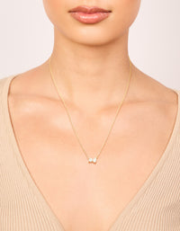 Gold Plated Brass Cubic Zirconia Mini Double Round Pendant Necklace - link has visual effect only