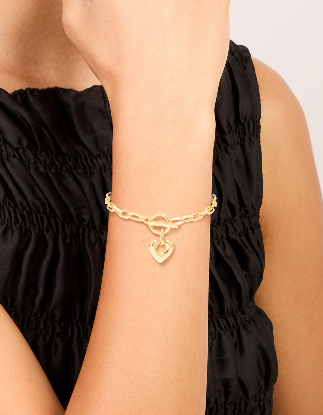 Gold Plated Brass Heart FOB Chain Bracelet