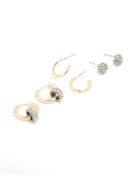Mixed Metal Diamante Hoop & Stud Earrings 3-Pack - link has visual effect only