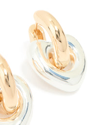 Mixed Metal Heart Drop Huggie Earrings - link has visual effect only