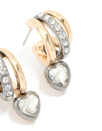 Mixed Metal Heart Diamante Triple Hoop Earrings - link has visual effect only