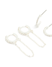 Silver Diamante Heart Hoop & Chain Earrings 3-Pack - link has visual effect only