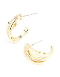 Gold Plated Cubic Zirconia Detail Swirl Hoop Earrings - link has visual effect only