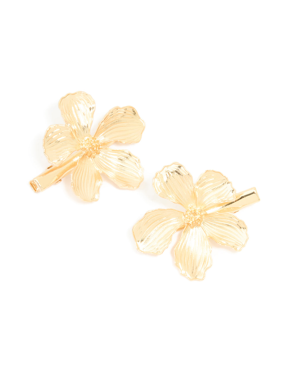 Featuring floral pattern 2-pack claw clips in gold front view