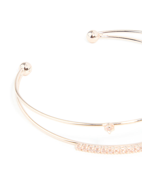 Rose Gold Plated Diamante Flower Wrist Cuff