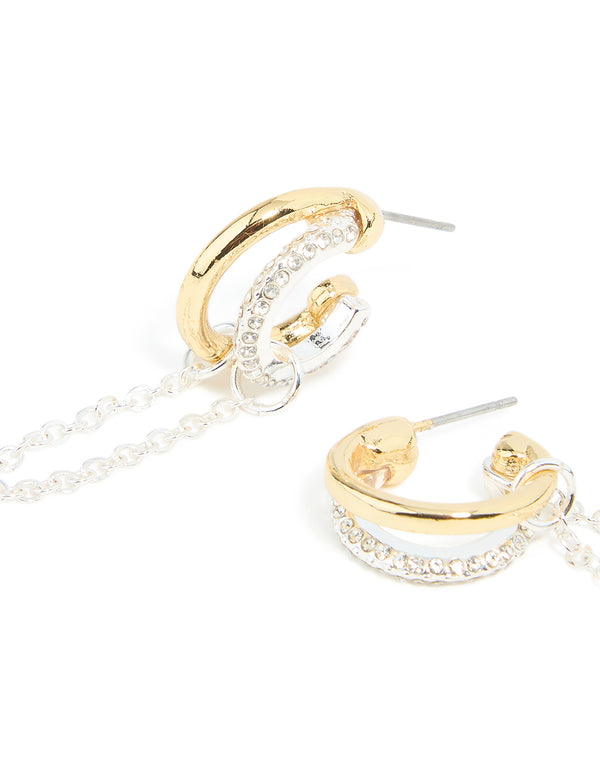 Mixed Metal Diamante Illusion Chain Hoop Earrings