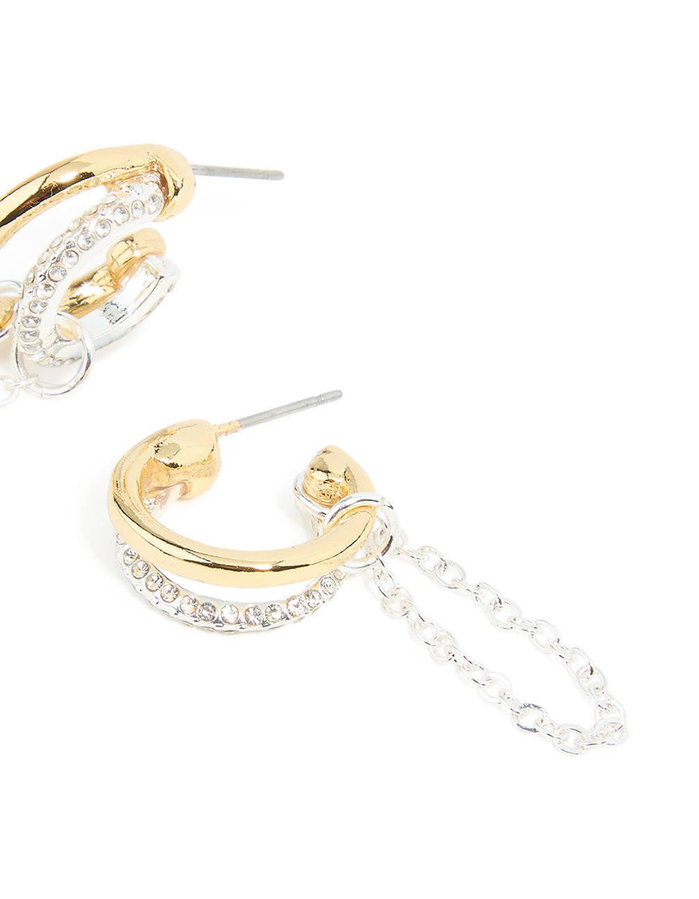 Mixed Metal Diamante Illusion Chain Hoop Earrings