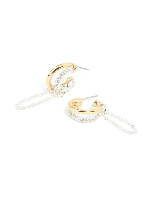 Mixed Metal Diamante Illusion Chain Hoop Earrings