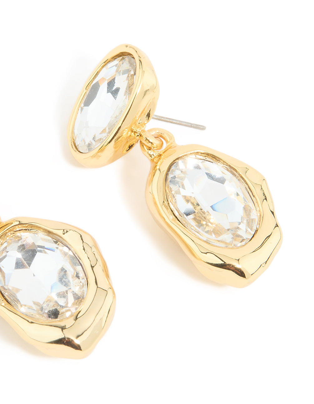 Gold Plated Diamante Teardrop Organic Earrings