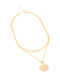 Gold Plated Chain & Hammered Circle Layered Necklace - link has visual effect only